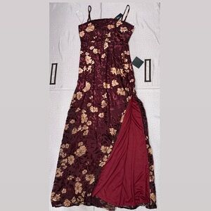 Lulu's Maroon and Beige Floral Maxi Dress
